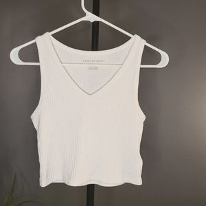 American Eagle White Ribbed Crop Tank Top